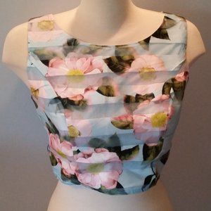 Papaya pink and blue floral sleeveless crop top